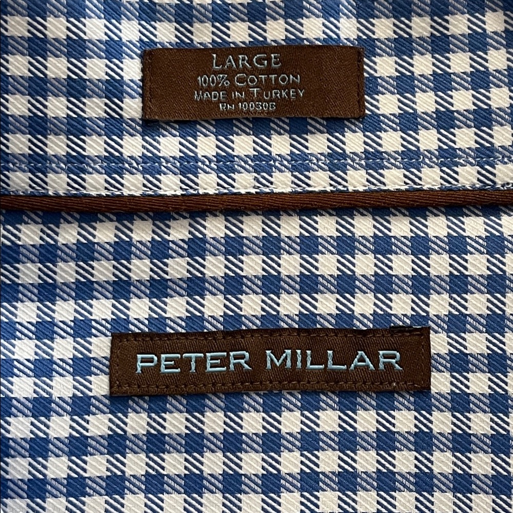 -Peter Millar Blue/White Gingham Button Down L/S As New Shirt Men's Size L - Picture 14 of 14